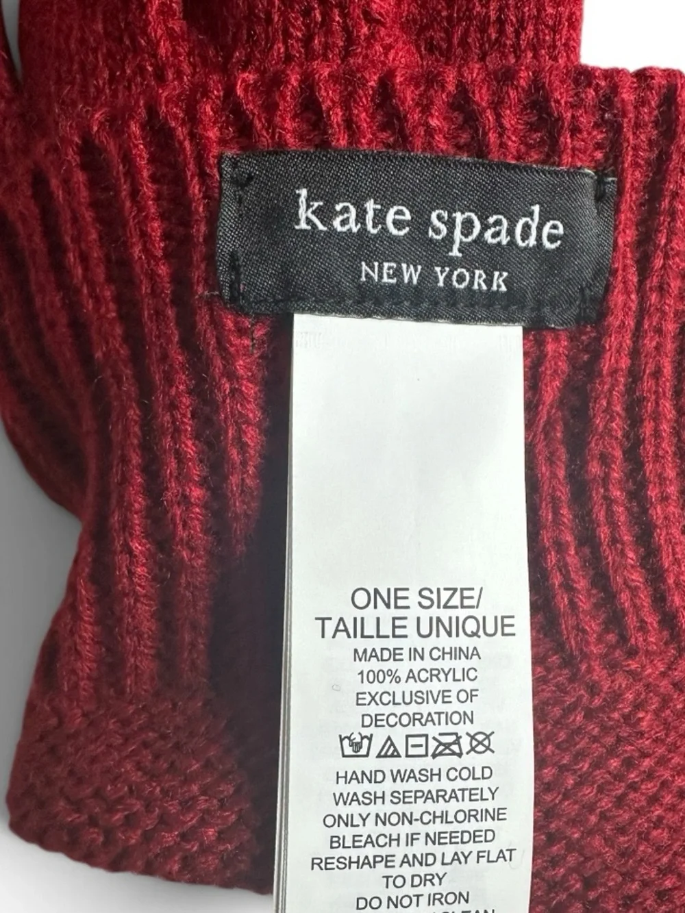 Kate Spade Flocked Spade Soft Knit Gloves Red One Size NWT